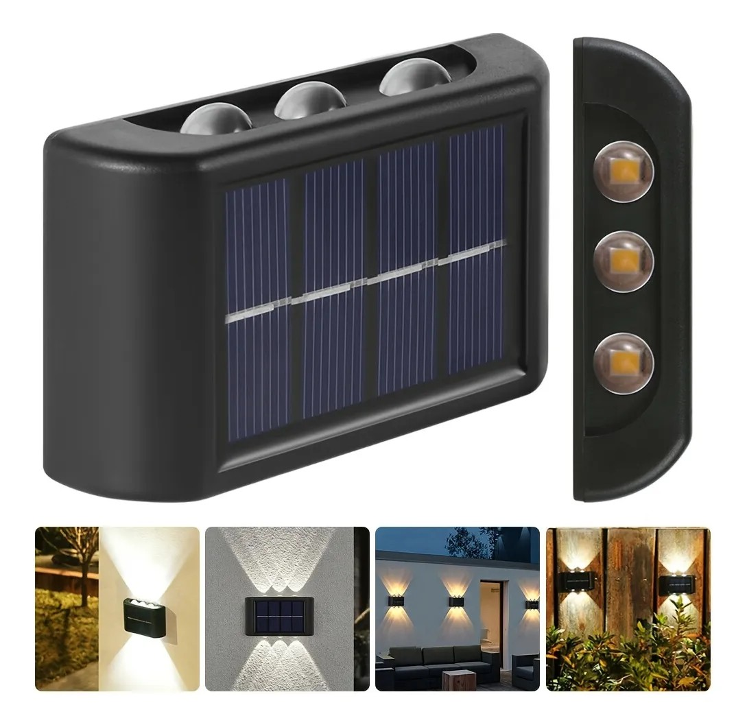 Lampara Solar de Pared con 3 LED de Proyeccion de Doble Cara